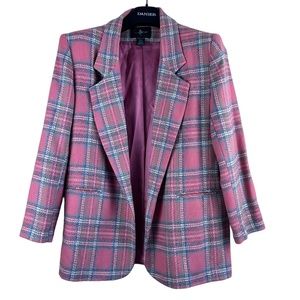 Vintage Hunt Club women’s pink plaid wool blend blazer size 12P